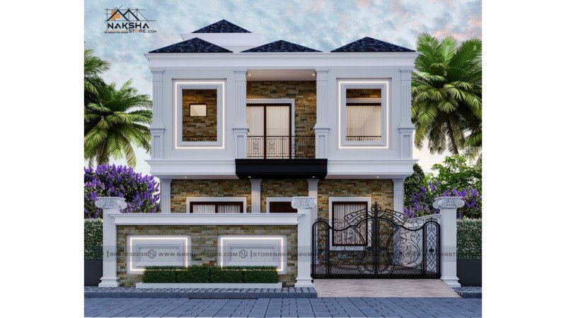 Classic Villa Style House Elevation | Luxury Double Floor Front Design 2025